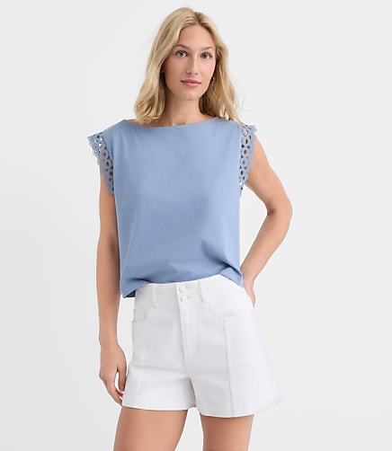 Petite Crochet Trim Modern Wedge Tee