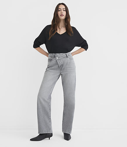 Rivete Mid Rise Crossover Relaxed Straight Jeans in Mid Grey Wash
