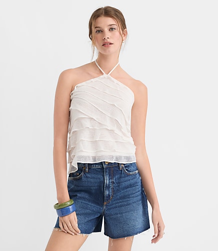 Mesh Ruffle Halter Top - Whisper White
