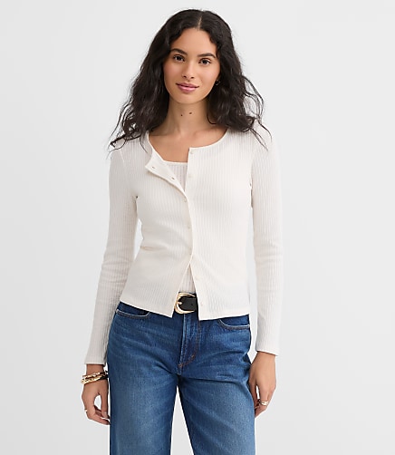 Petite Ruffle Ribbed Cardigan