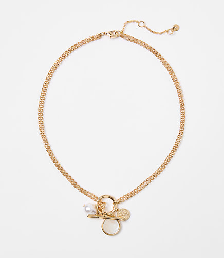 Pearlized Coin Chain Toggle Necklace