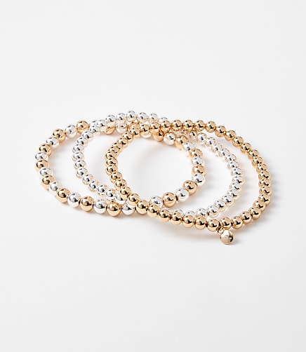 Mixed Metallic Beaded Stretch Bracelet Set