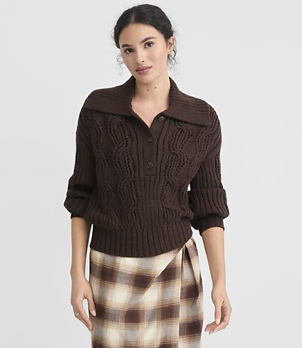 Pointelle Button Collared Sweater