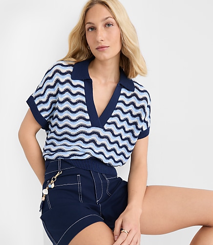 Collared Wave Stitch Wedge Sweater
