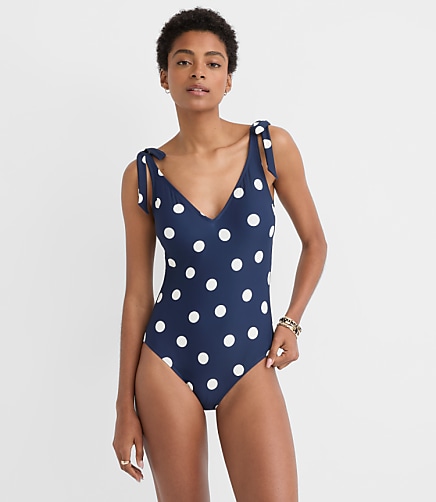 LOFT Beach Polka Dot Tie Strap One Piece Swimsuit
