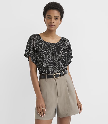 Leafed Gathered Flutter Sleeve Top