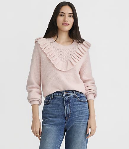 Petite Pointelle Ruffle Yoke Sweater