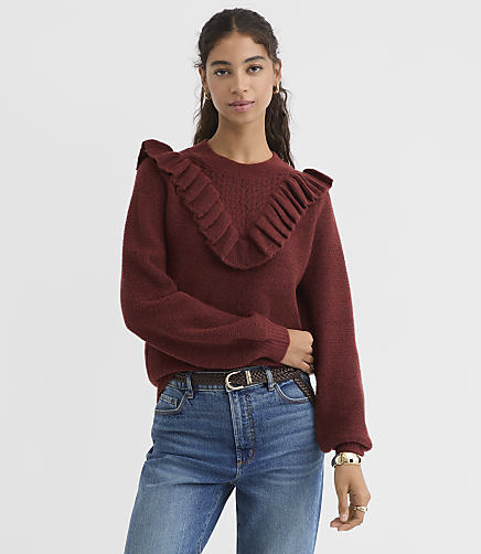 Pointelle Ruffle Yoke Sweater