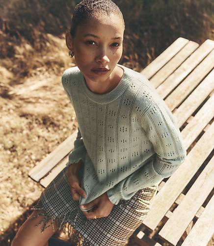 Pointelle Ruffle Cuff Sweater