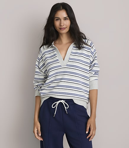 Lou & Grey Striped Cozy Jersey Polo Sweater