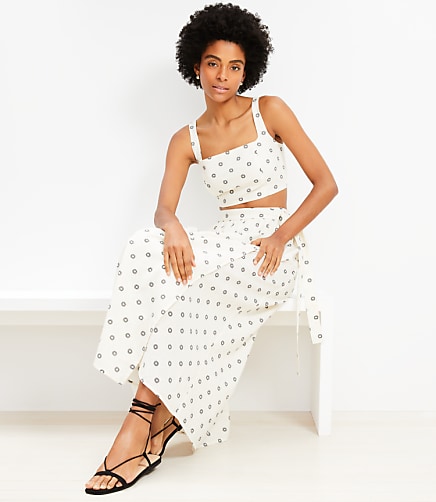 LOFT Beach Dotted Linen Cotton Maxi Wrap Skirt