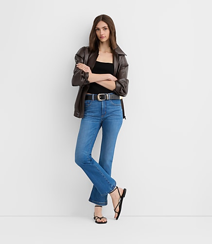 Rivete Tall Mid Rise Kick Crop Jeans in Dark Wash