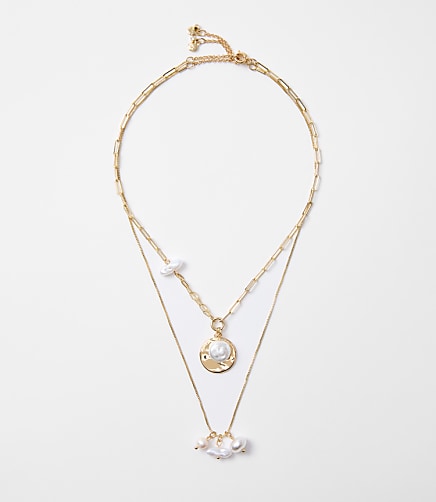 Mother Of Pearl Layered Coin Necklace Set