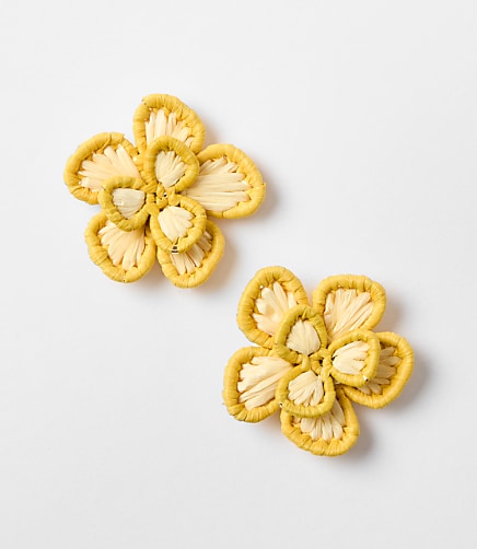 LOFT Beach Floral Raffia Statement Earrings - Yellow