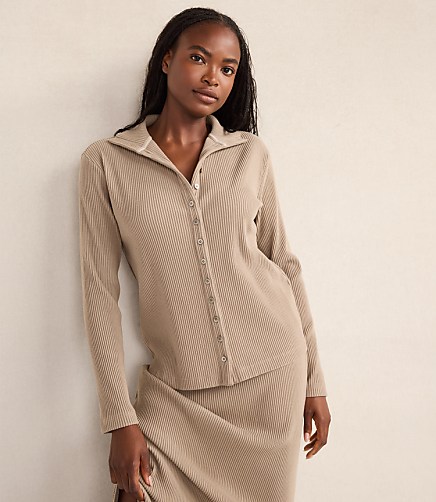 Haven Well Within Ottoman Rib Button-Front Top - Tan