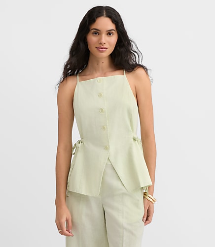 Petite Side Tie Linen Cotton Strappy Vest Top