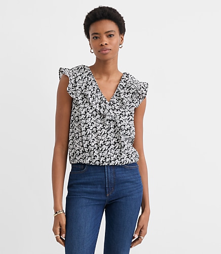 Petite Floral Ruffle V-Neck Top