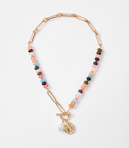Pearlized Coin Statement Necklace