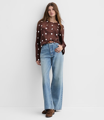 Petite Dotted Satin Bell Sleeve Top