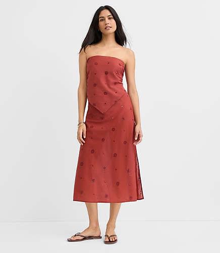 LOFT Beach Eyelet Midi Skirt