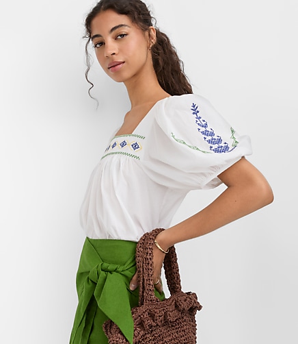 Petite Square Neck Puff Sleeve Top