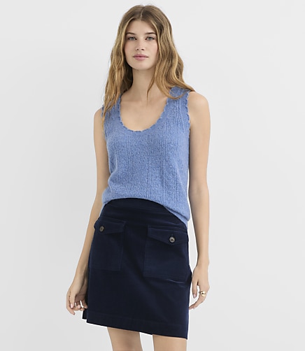 Heathered Scalloped Pointelle Sweater Tank Top