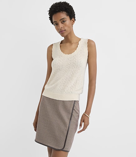 Petite Heathered Scalloped Pointelle Sweater Tank Top