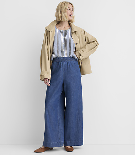 Pull On Wide Leg Pant in Chambray