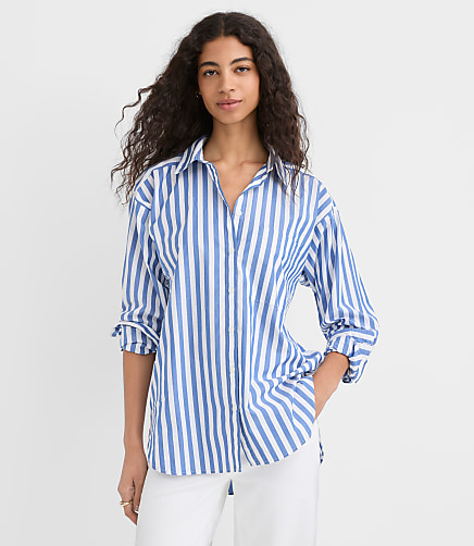 Petite Striped Poplin Everyday Oversized Pocket Shirt