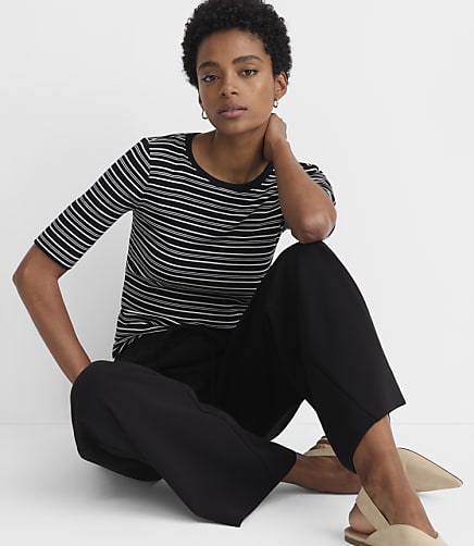 Petite Stripe Perfect Ribbed Elbow Sleeve Tee