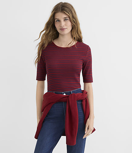 Stripe Perfect Ribbed Elbow Sleeve Tee