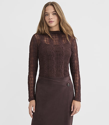 Lace Ruffle Mock Neck Top