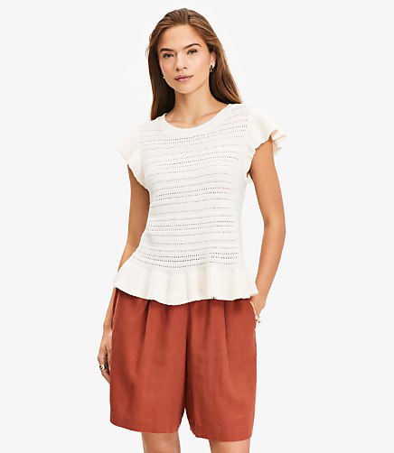 Pointelle Ruffle Sweater - Whisper White