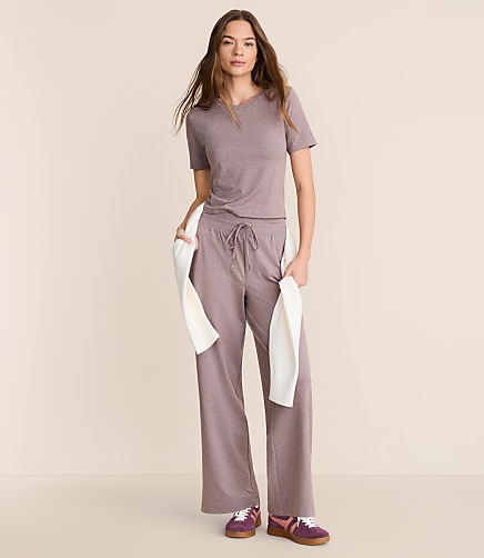 Lou & Grey Heathered Brushedsoft Slim Wide Leg Pants