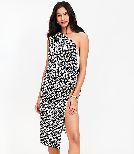 LOFT Beach Leafed One Shoulder Sarong Dress