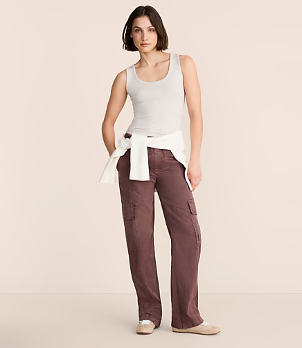 Lou & Grey Washed Twill Straight Leg Cargo Pants - Sweet Taupe