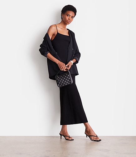 LOFT Versa Ribbed Strappy Midi Dress - Black