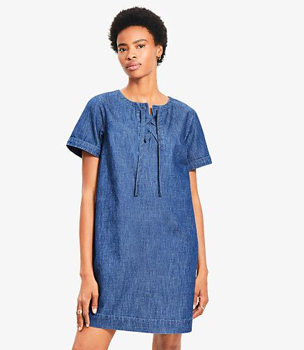 Petite Denim Lace Up Mini Dress