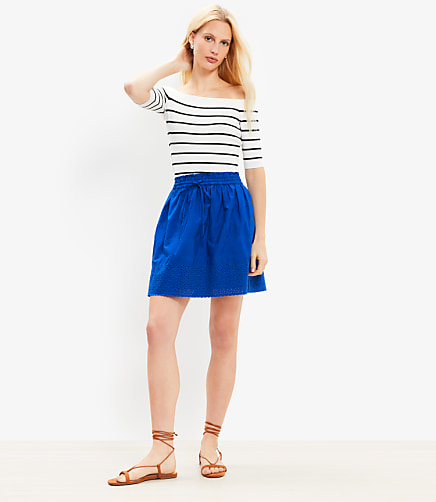Eyelet Poplin Drawstring Mini Skirt