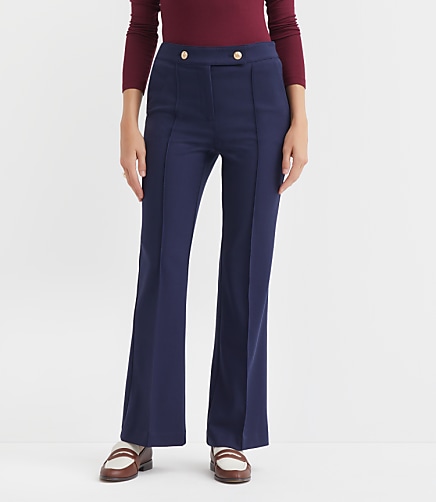 Curvy Pintucked Flare Pants in Twill