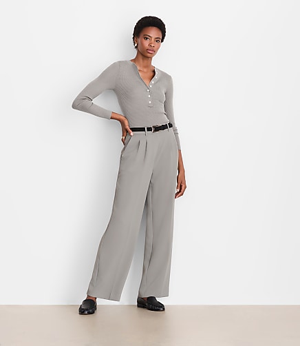 Petite LOFT Versa Crepe Drape Pleated Relaxed Straight Pants