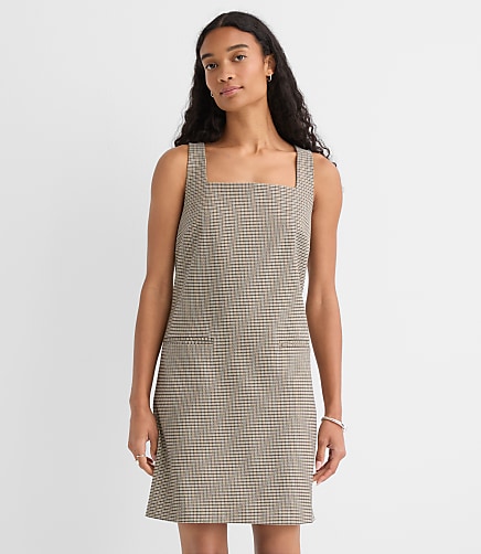 Plaid Square Neck Mini Pocket Dress