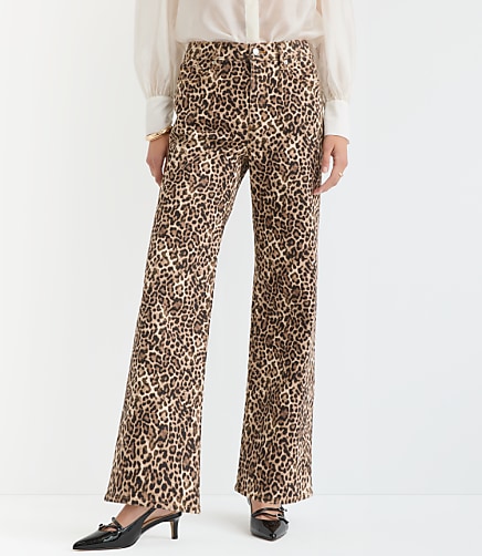 Petite Curvy High Rise Wide Leg Jeans in Leopard Print
