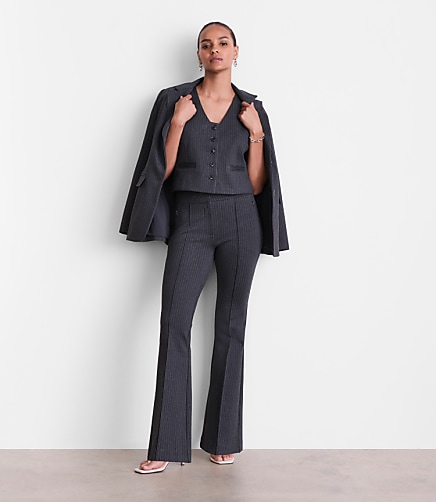Petite LOFT Versa Ponte Pocket Vest in Pinstripe