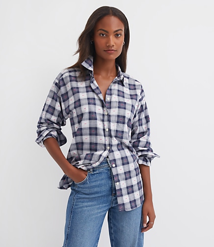 Petite Clip Plaid Everyday Oversized Pocket Shirt