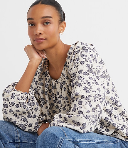 Petite Floral Bubble Blouse
