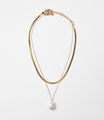 Pearlized Layered Chain Link Necklace Set