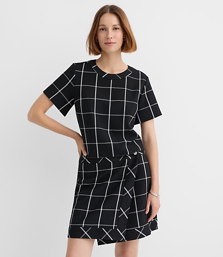 Petite Windowpane Frame Neck Top
