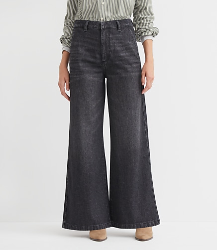Petite Curvy High Rise Trouser Jeans in Washed Black Wash