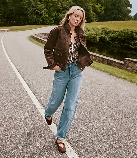 Petite Seamed High Rise Barrel Jeans in Vintage Distressed Wash
